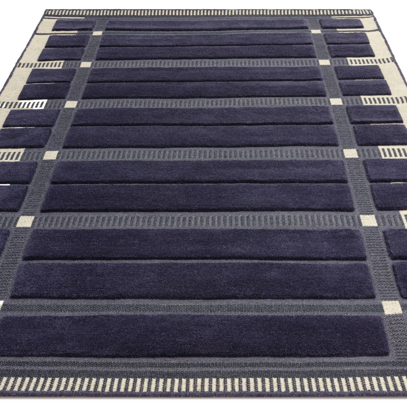 Tapis de salon tissé plat bleu marine Fable