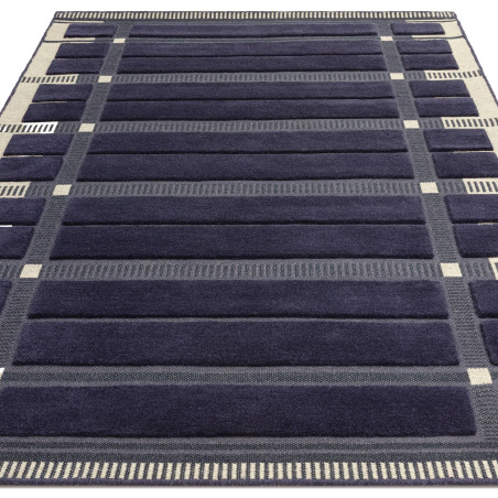 Tapis de salon tissé plat bleu marine Fable