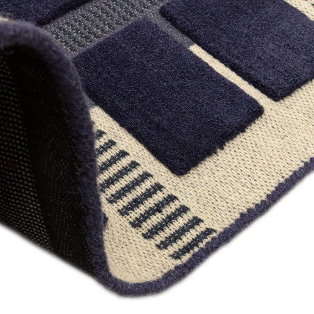 Tapis de salon tissé plat bleu marine Fable