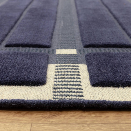 Tapis de salon tissé plat bleu marine Fable