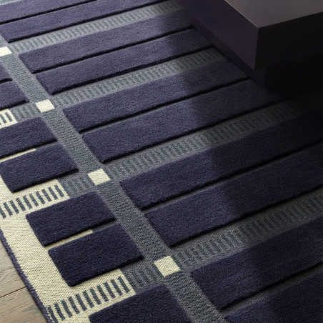 Tapis de salon tissé plat bleu marine Fable