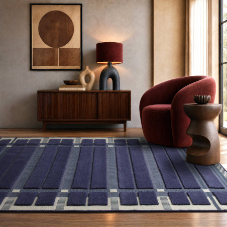 Tapis de salon tissé plat bleu marine Fable