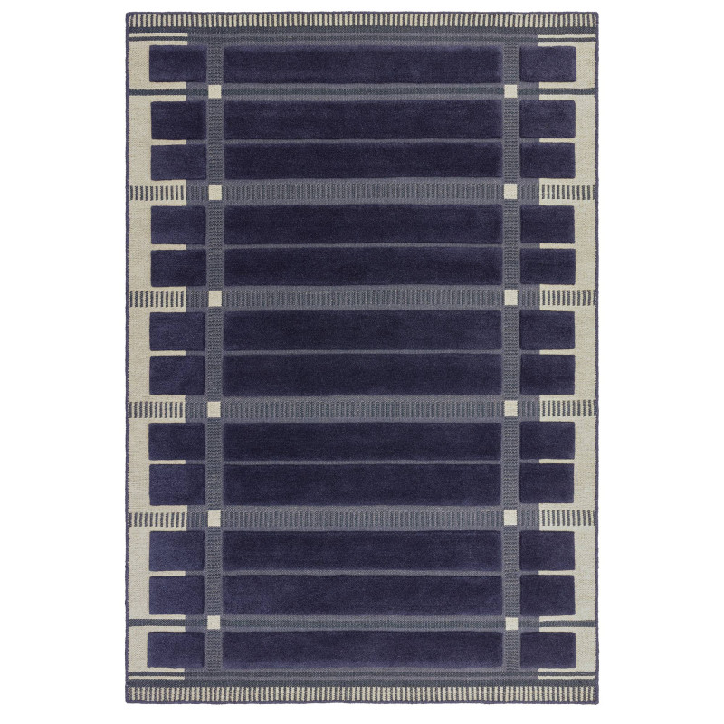 Tapis de salon tissé plat bleu marine Fable