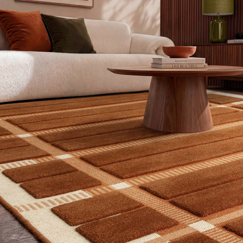 Tapis de salon tissé plat orange rouille Fable