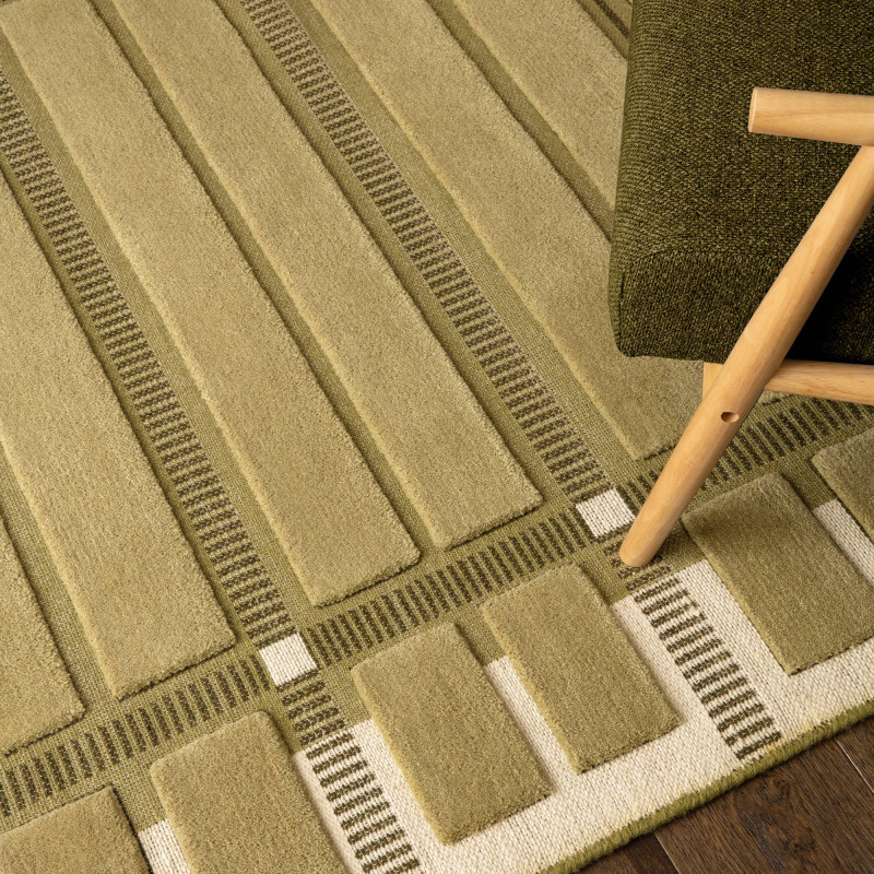 Tapis de salon tissé plat vert sauge Fable