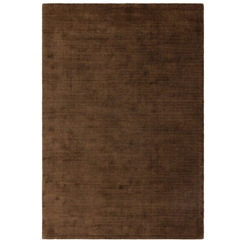 Tapis de salon tissé à la main en polyester recyclé marron chocolat Rowan