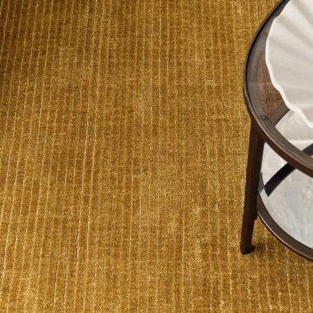 Tapis de salon tissé à la main en polyester recyclé jaune or Rowan