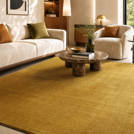 Tapis de salon tissé à la main en polyester recyclé jaune or Rowan