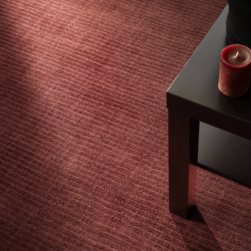 Tapis de salon tissé à la main en polyester rouge brun or Rowan