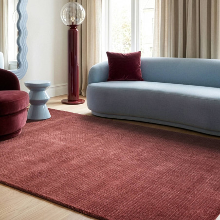 Tapis de salon tissé à la main en polyester rouge brun or Rowan