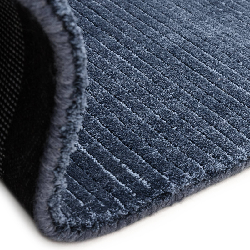 Tapis de salon tissé à la main en polyester bleu Rowan