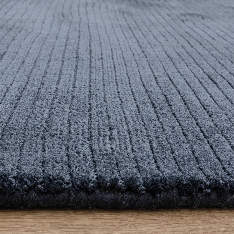 Tapis de salon tissé à la main en polyester bleu Rowan