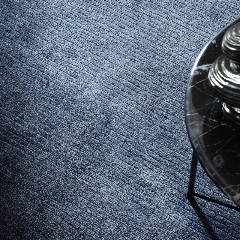 Tapis de salon tissé à la main en polyester bleu Rowan