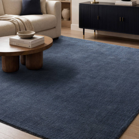 Tapis de salon tissé à la main en polyester bleu Rowan