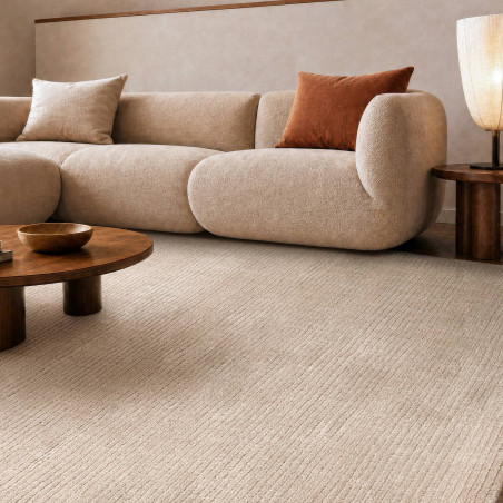 Tapis de salon tissé à la main en polyester beige Rowan