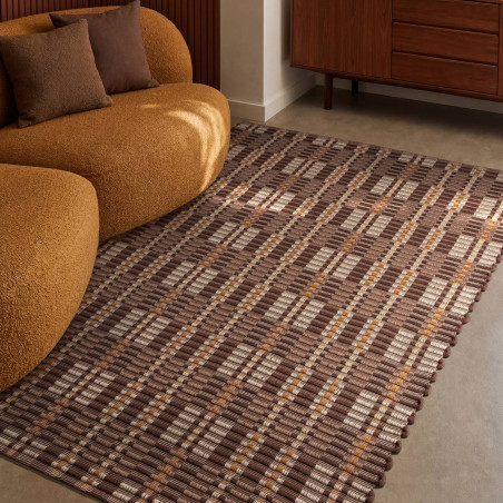 Tapis de salon tissé à la main en polyester recyclé chocolat Arden