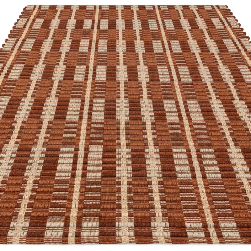 Tapis de salon tissé à la main en polyester recyclé orange rouille Arden