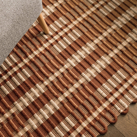Tapis de salon tissé à la main en polyester recyclé orange rouille Arden