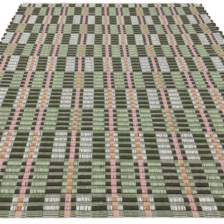 Tapis de salon tissé à la main en polyester recyclé vert Arden