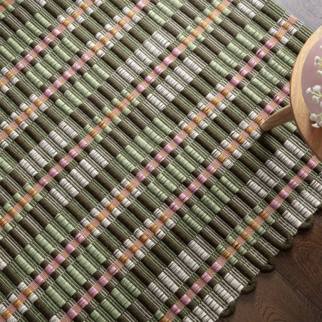 Tapis de salon tissé à la main en polyester recyclé vert Arden