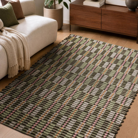 Tapis de salon tissé à la main en polyester recyclé vert Arden