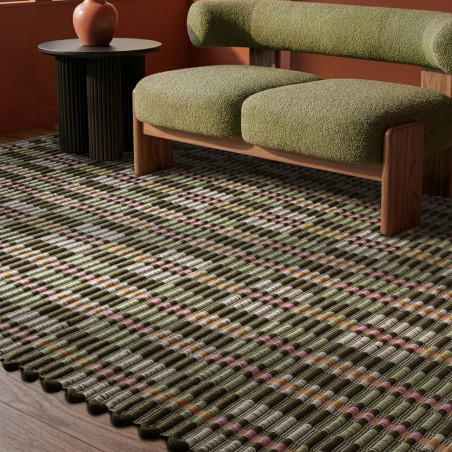Tapis de salon tissé à la main en polyester recyclé vert Arden