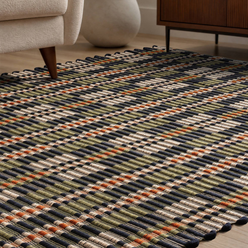 Tapis de salon tissé à la main en polyester recyclé multicolore Arden