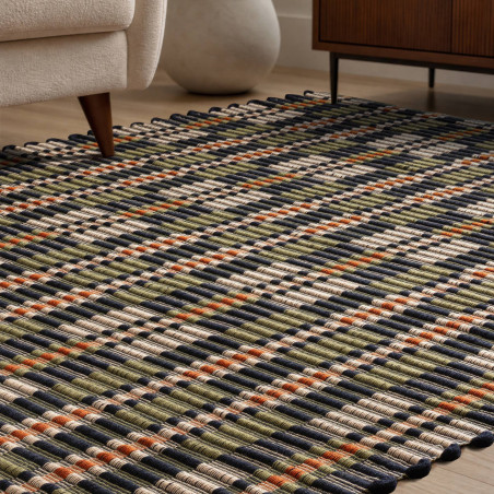 Tapis de salon tissé à la main en polyester recyclé multicolore Arden