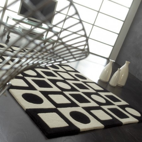 Tapis Contemporain Simbols noir et blanc en laine par Carving Tapis Contemporain Simbols noir et blanc en laine par Carving